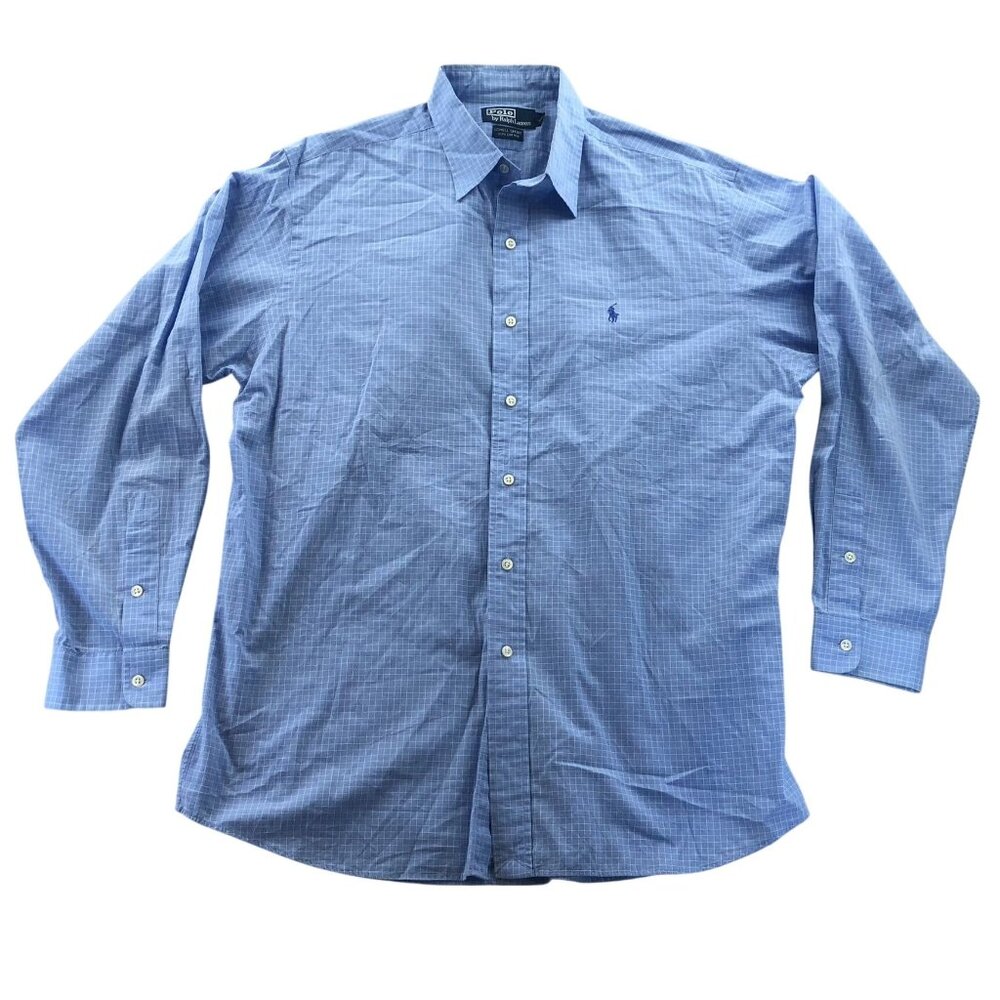 Polo Ralph Lauren Mens Lowell Sport Shirt Large Blue Check Long Sleeve Button Up